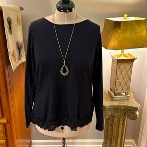 COLDWATER CREEK BLACK LONG SLEEVED LACE TRIMMED SHIRT